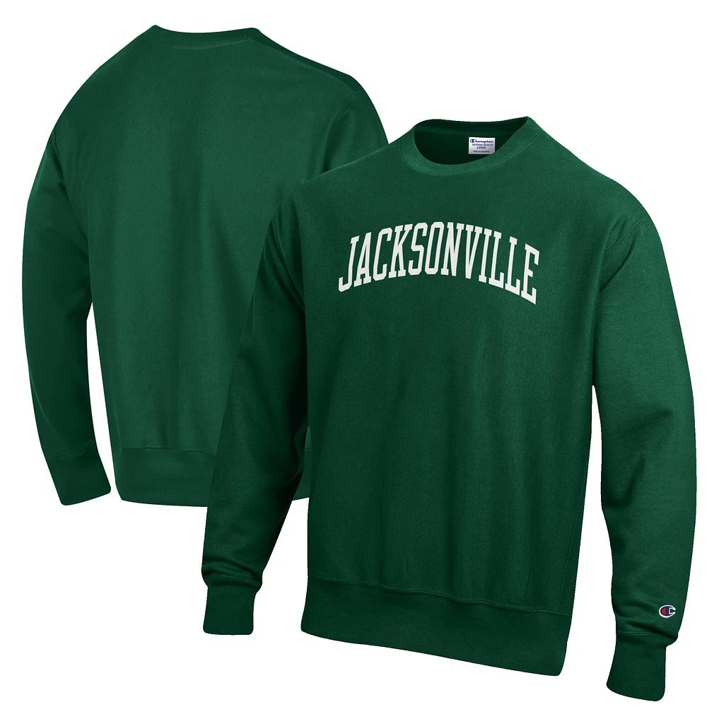 Men's Champion Green JU Dolphins Reverse Weave Fleece Crewneck Sweatshirt