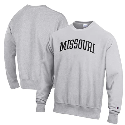 Men's Champion Heathered Gray Missouri Tigers Reverse Weave Fleece Crewneck Sweatshirt
