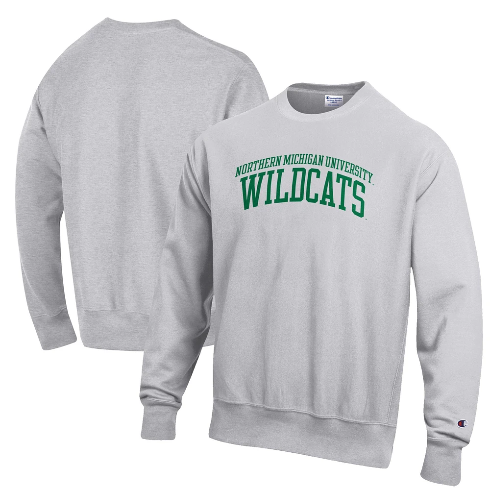 Men's Champion Heathered Gray Northern Michigan Wildcats Reverse Weave Fleece Crewneck Sweatshirt