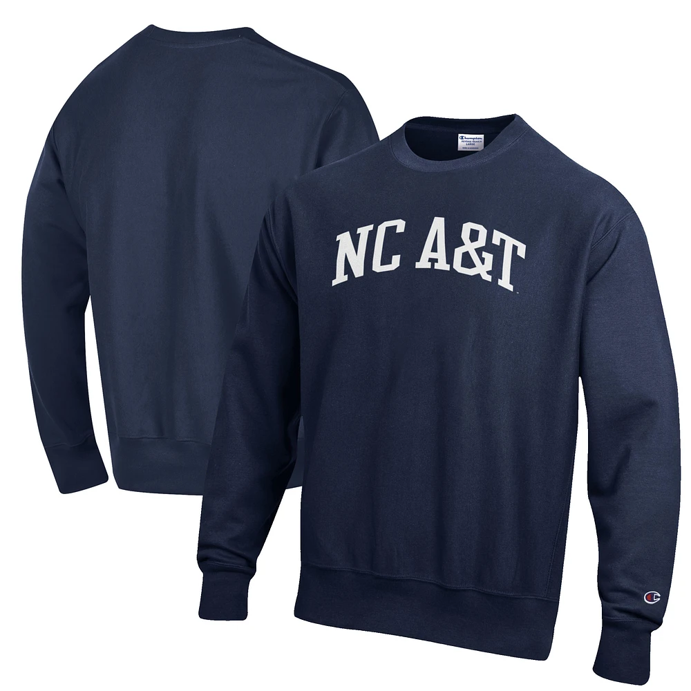 Men's Champion Navy North Carolina A&T Aggies Reverse Weave Fleece Crewneck Sweatshirt