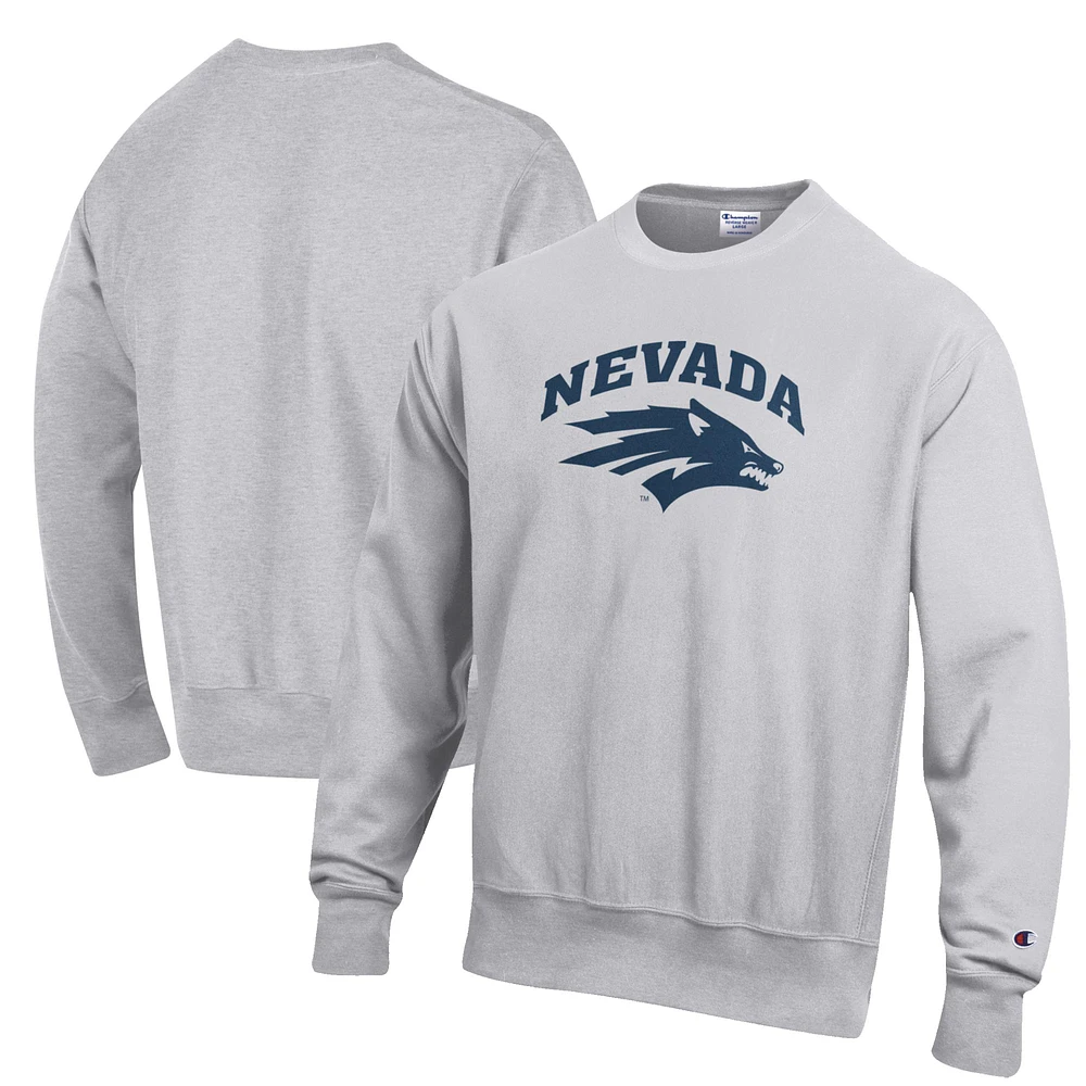 Men's Champion Heathered Gray Nevada Wolf Pack Reverse Weave Fleece Crewneck Sweatshirt
