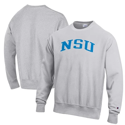 Men's Champion Heathered Gray Nova Southeastern Sharks Reverse Weave Fleece Crewneck Sweatshirt