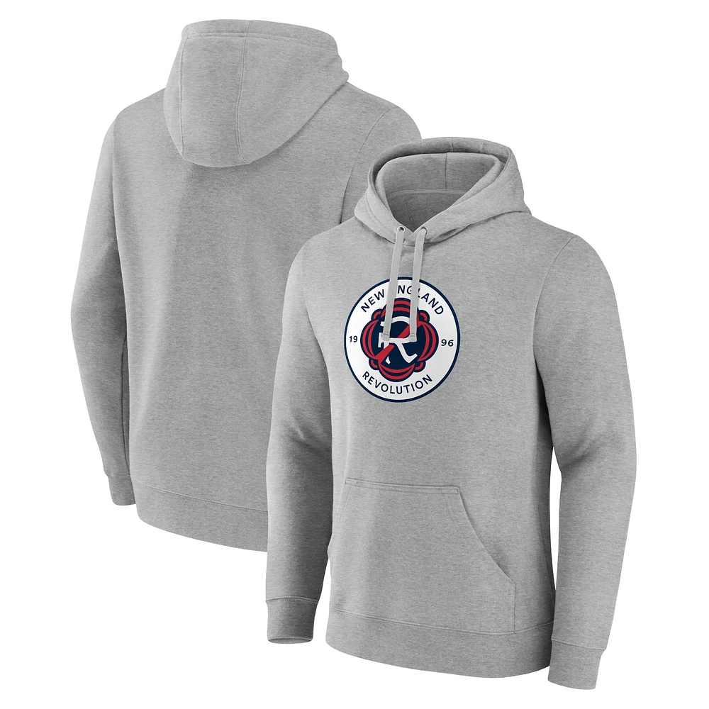 Men's Heathered Gray New England Revolution Official Logo Pullover Hoodie