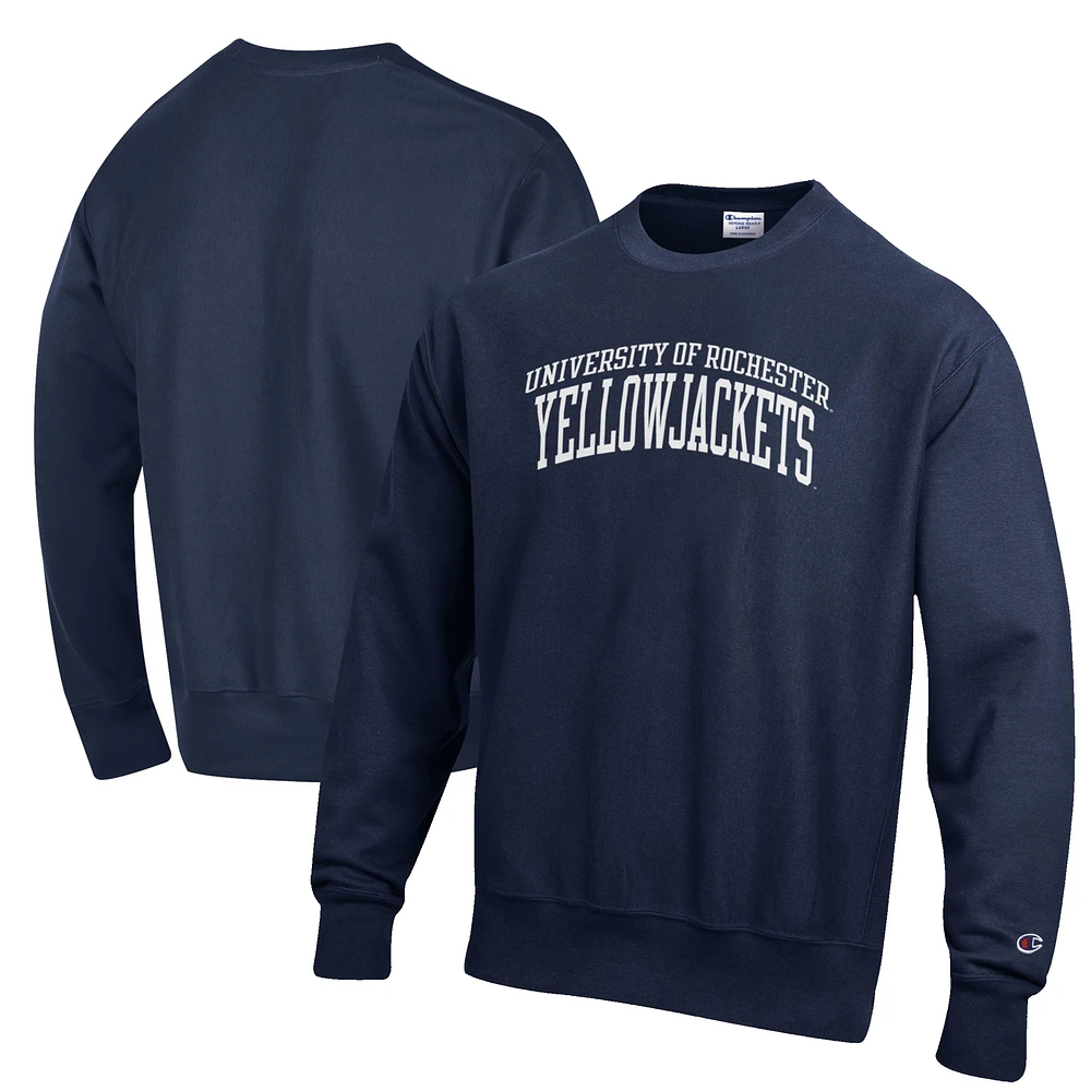 Men's Champion Navy Rochester Yellow Jackets Reverse Weave Fleece Crewneck Sweatshirt
