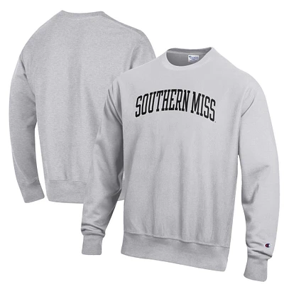 Men's Champion Heathered Gray Southern Miss Golden Eagles Reverse Weave Fleece Crewneck Sweatshirt