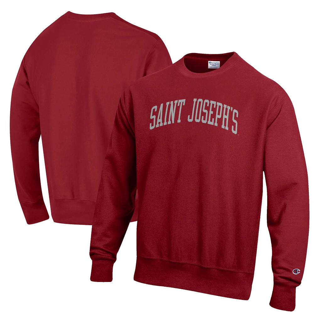 Men's Champion Crimson Saint Joseph's Hawks Reverse Weave Fleece Crewneck Sweatshirt