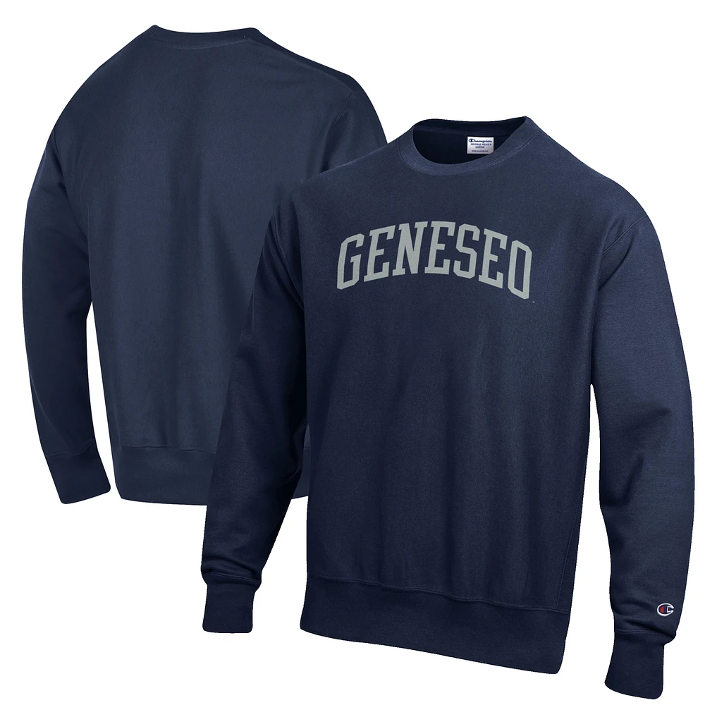 Men's Champion Navy SUNY Geneseo Knights Reverse Weave Fleece Crewneck Sweatshirt