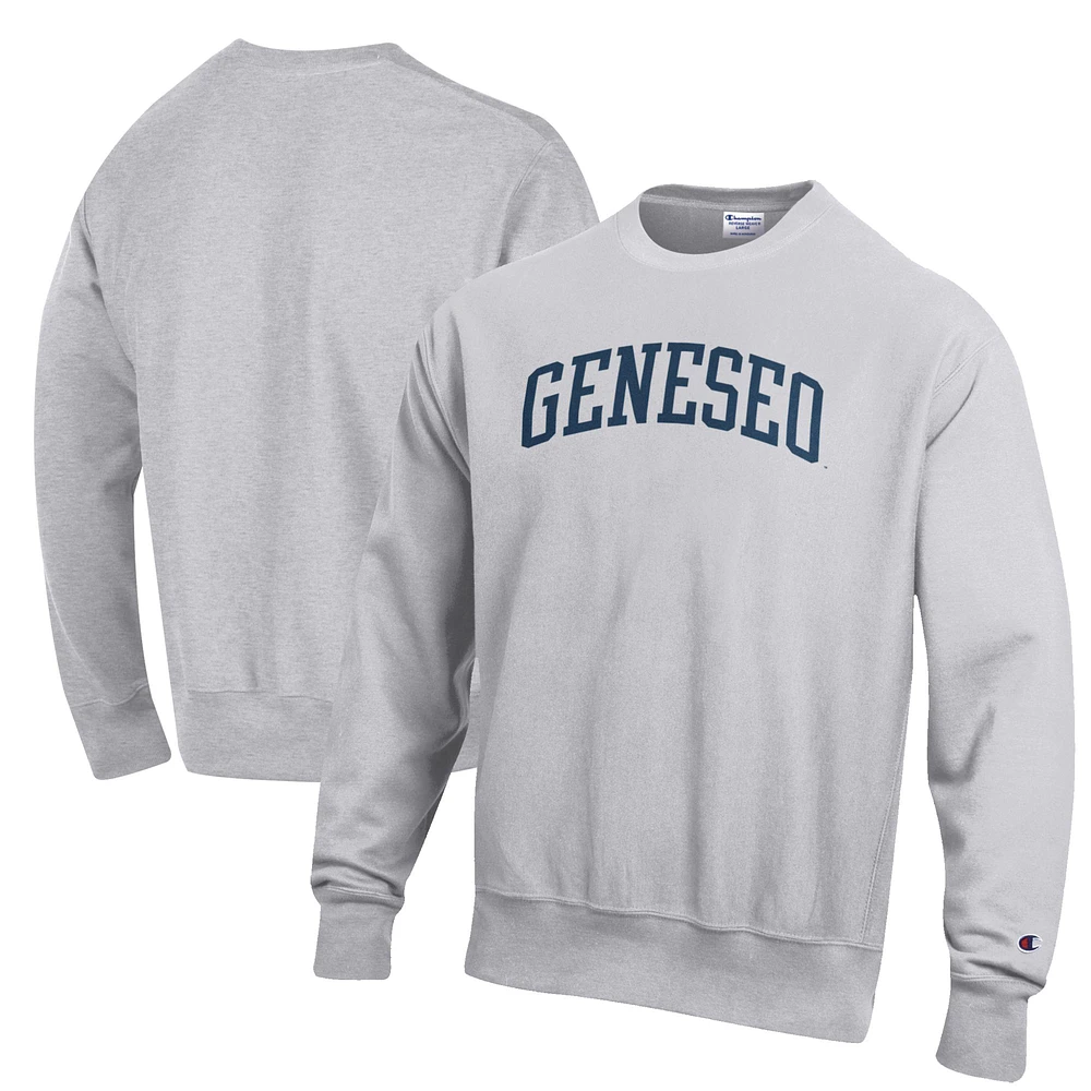 Men's Champion Heathered Gray SUNY Geneseo Knights Reverse Weave Fleece Crewneck Sweatshirt