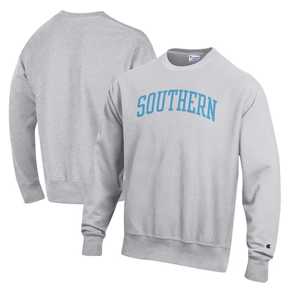 Men's Champion Heathered Gray Southern University Jaguars Reverse Weave Fleece Crewneck Sweatshirt
