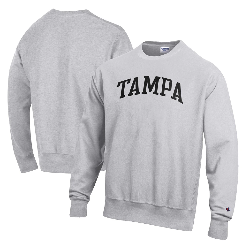 Men's Champion Heathered Gray University of Tampa Spartans Reverse Weave Fleece Crewneck Sweatshirt