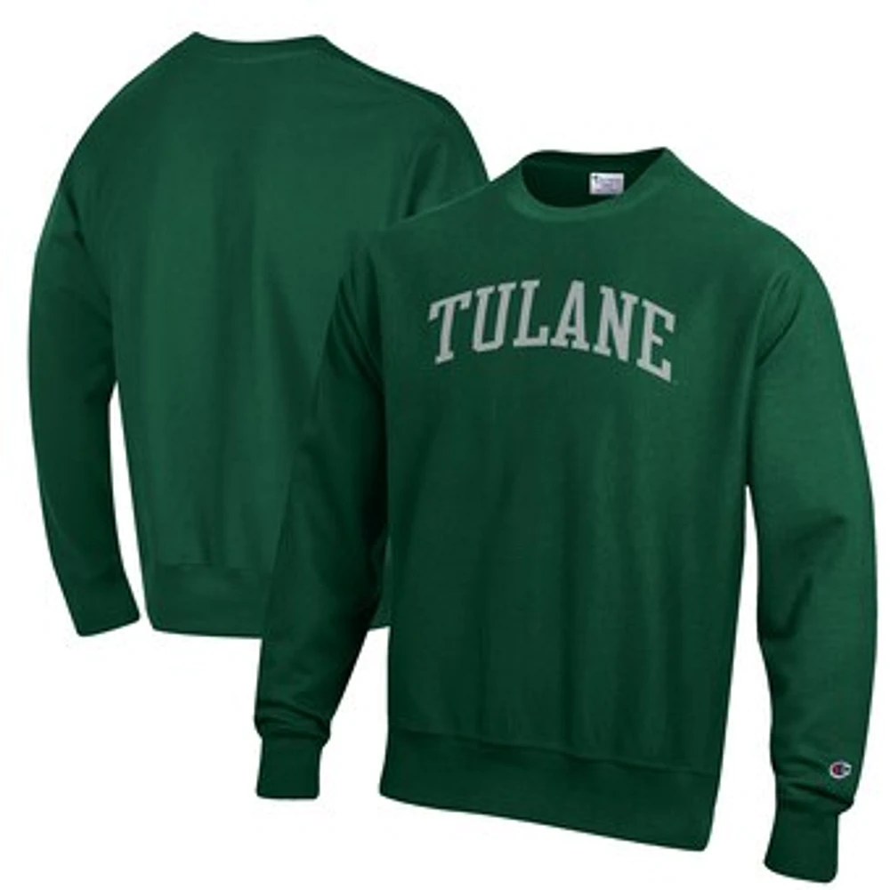 Men's Champion Green Tulane Wave Reverse Weave Fleece Crewneck Sweatshirt