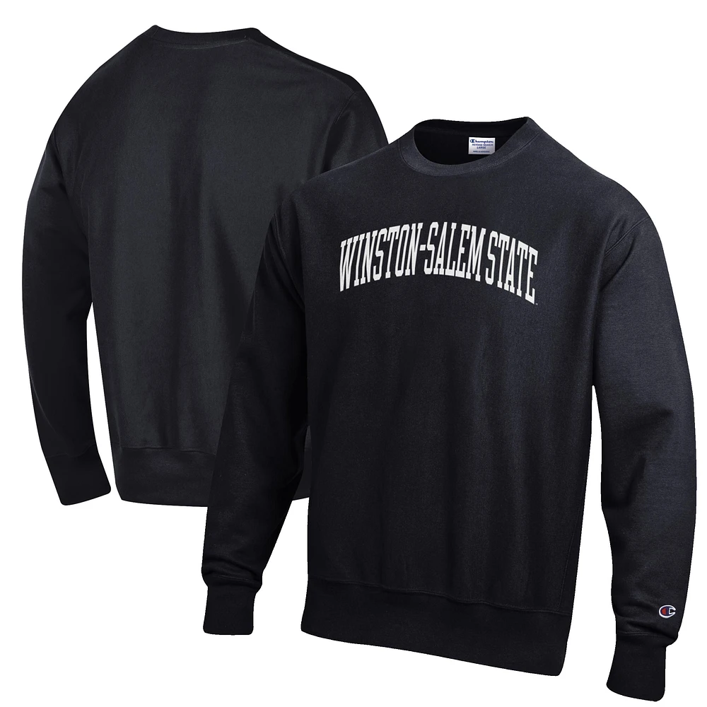 Men's Champion Black Winston-Salem State Rams Reverse Weave Fleece Crewneck Sweatshirt
