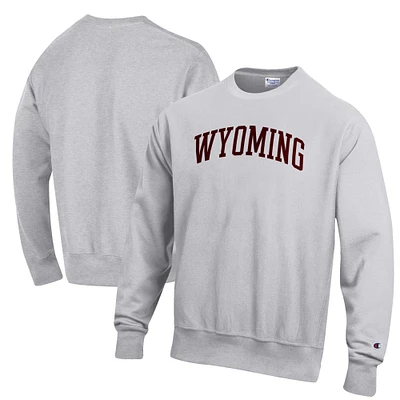 Men's Champion Heathered Gray Wyoming Cowboys Reverse Weave Fleece Crewneck Sweatshirt