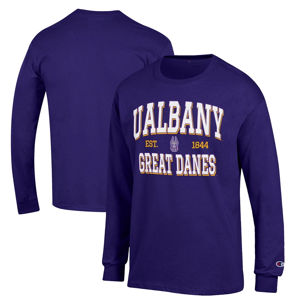 Men's Champion Purple Albany Great Danes Jersey Est. Date Long Sleeve T-Shirt