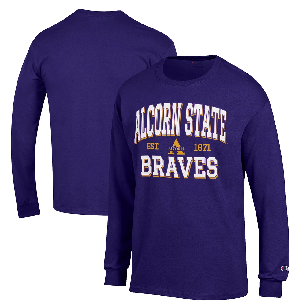 Men's Champion Purple Alcorn State Braves Jersey Est. Date Long Sleeve T-Shirt