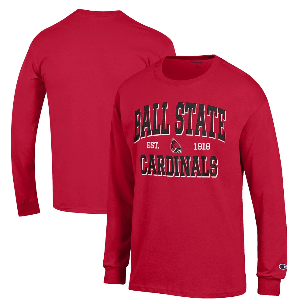 Men's Champion Cardinal Ball State Cardinals Jersey Est. Date Long Sleeve T-Shirt