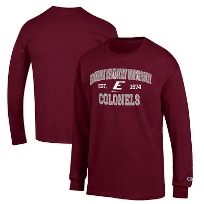 Men's Champion Maroon Eastern Kentucky Colonels Jersey Est. Date Long Sleeve T-Shirt