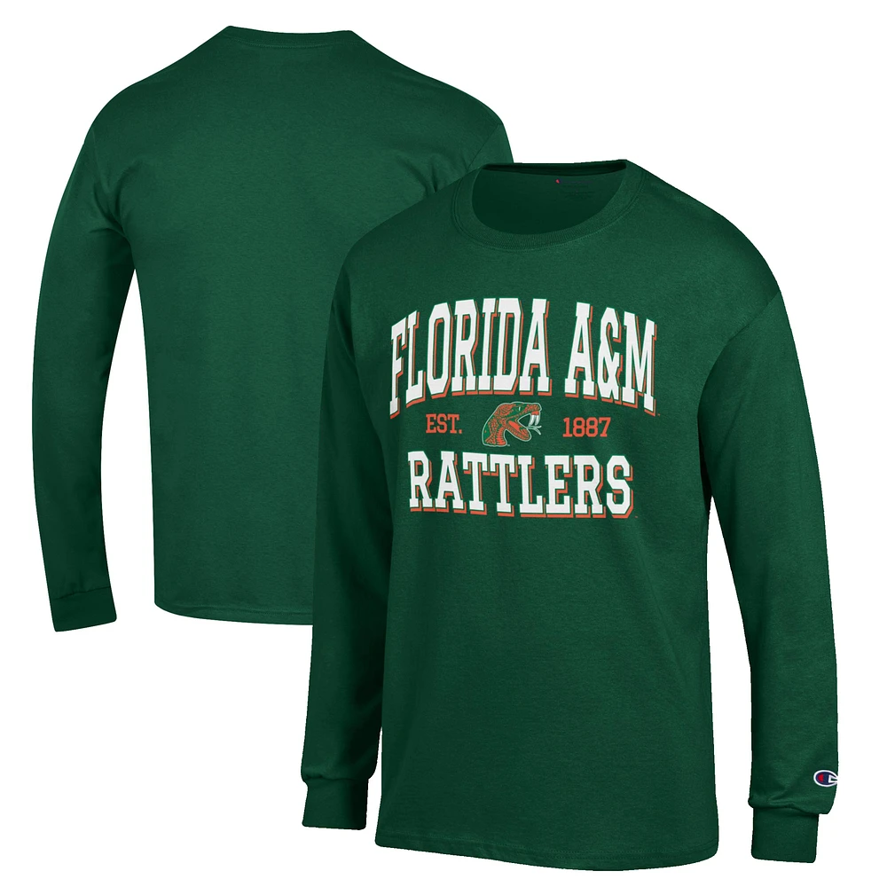 Men's Champion Green Florida A&M Rattlers Jersey Est. Date Long Sleeve T-Shirt