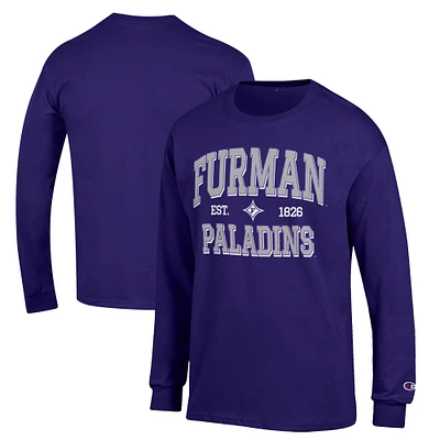 Men's Champion Purple Furman Paladins Jersey Est. Date Long Sleeve T-Shirt