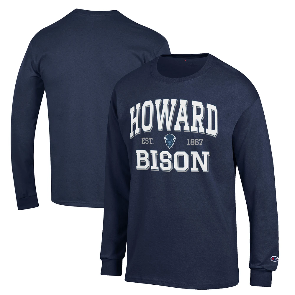 Men's Champion Navy Howard Bison Jersey Est. Date Long Sleeve T-Shirt