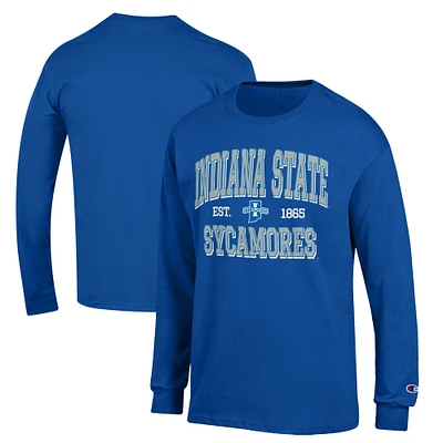 Men's Champion Royal Indiana State Sycamores Jersey Est. Date Long Sleeve T-Shirt