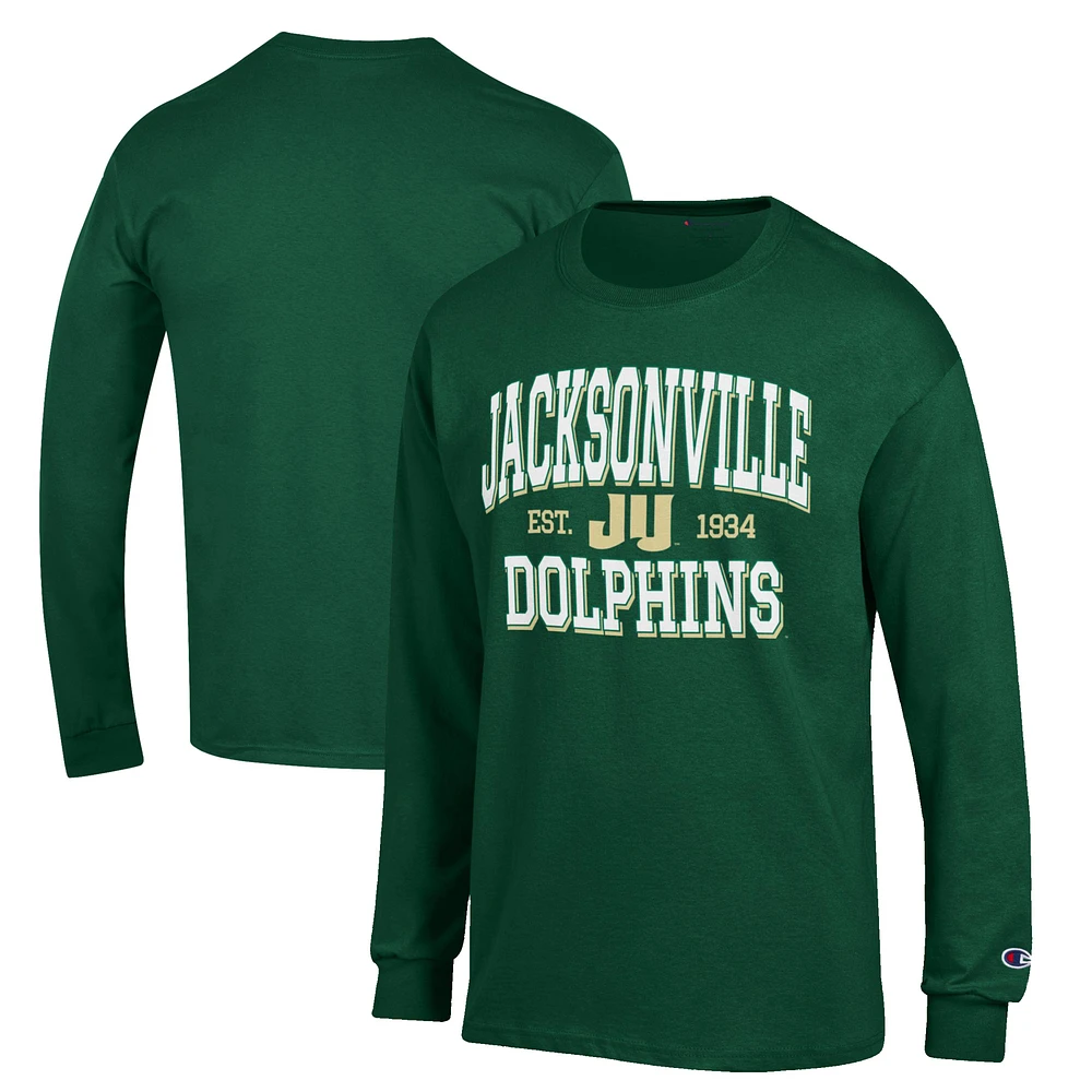 Men's Champion Green JU Dolphins Jersey Est. Date Long Sleeve T-Shirt