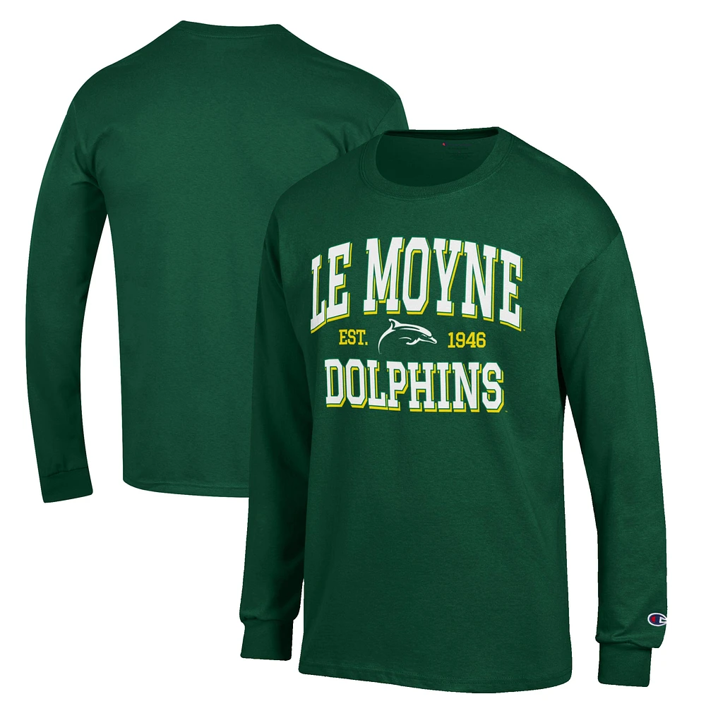 Men's Champion Green Le Moyne Dolphins Jersey Est. Date Long Sleeve T-Shirt