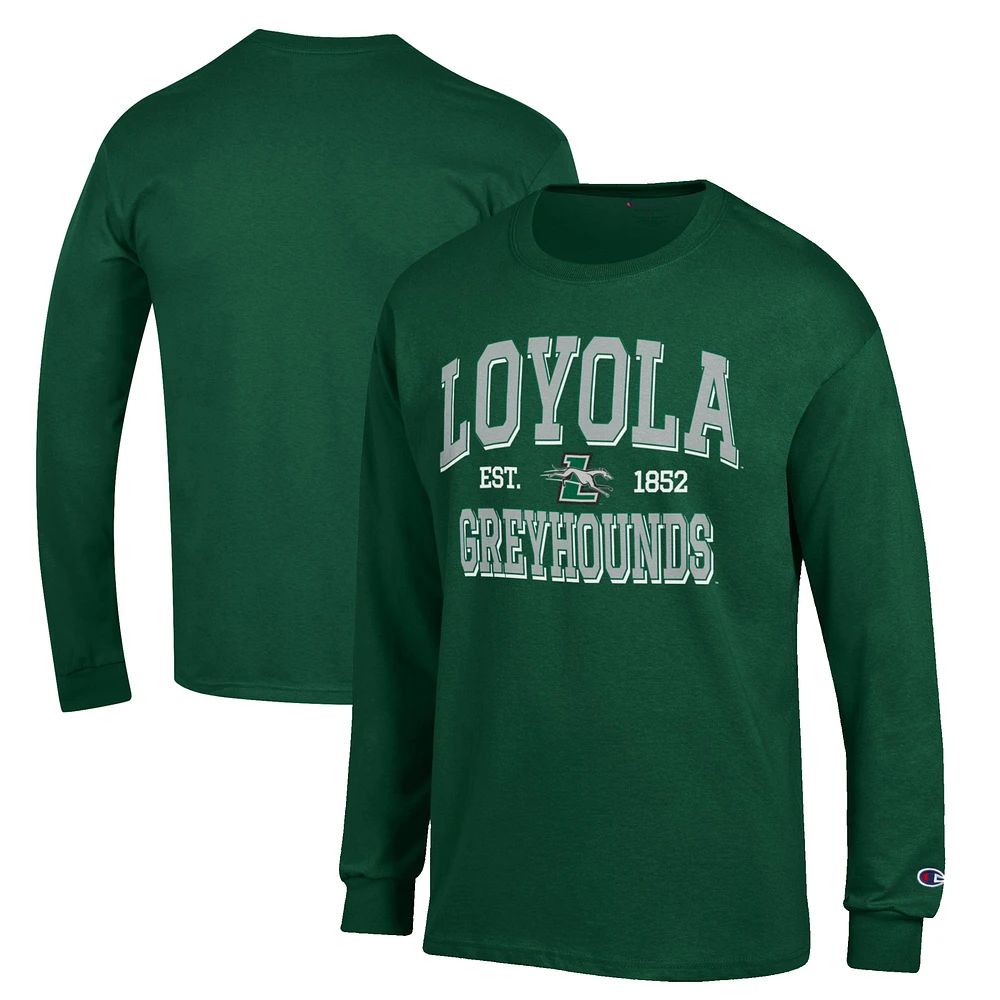 Men's Champion Green Loyola Greyhounds Jersey Est. Date Long Sleeve T-Shirt