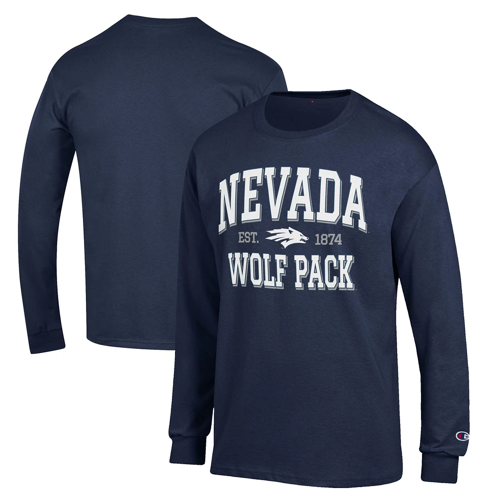 Men's Champion Navy Nevada Wolf Pack Jersey Long Sleeve T-Shirt