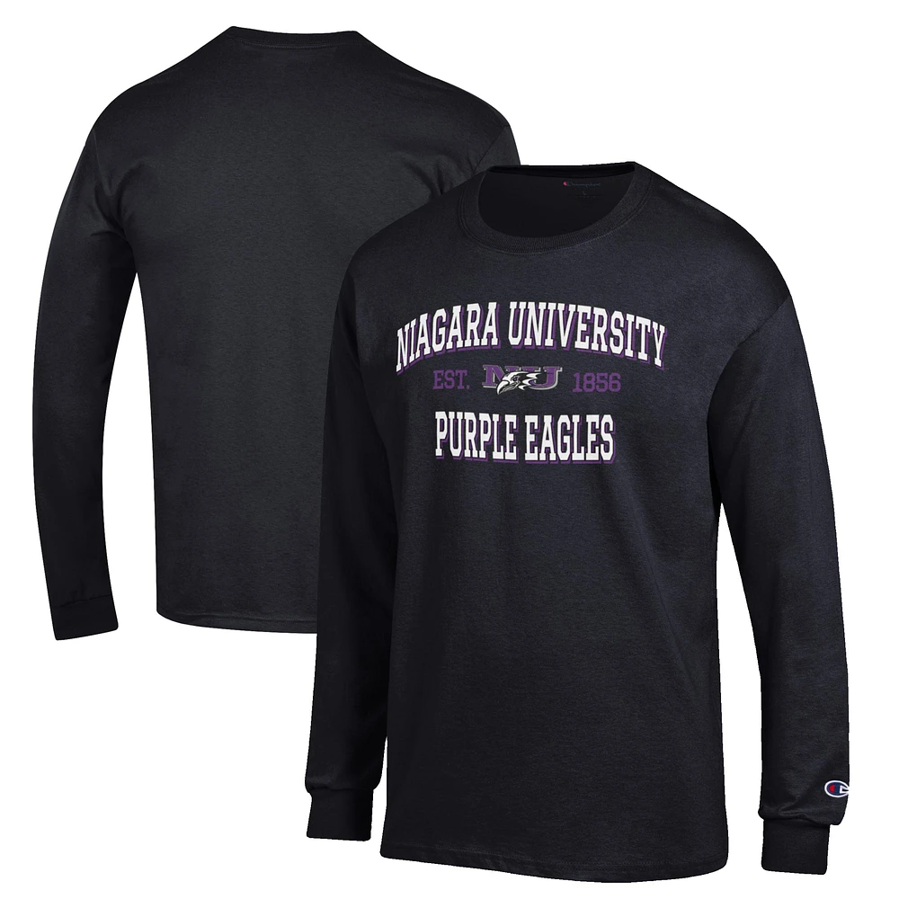 Men's Champion Black Niagara University Purple Eagles Jersey Est. Date Long Sleeve T-Shirt