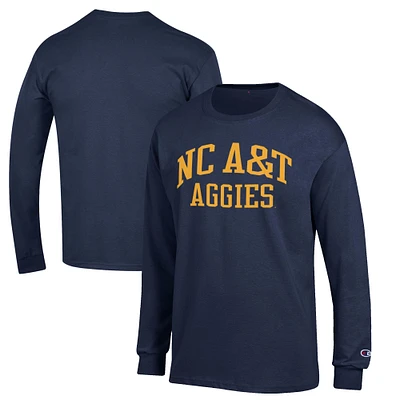 Men's Champion Navy North Carolina A&T Aggies Jersey Long Sleeve T-Shirt