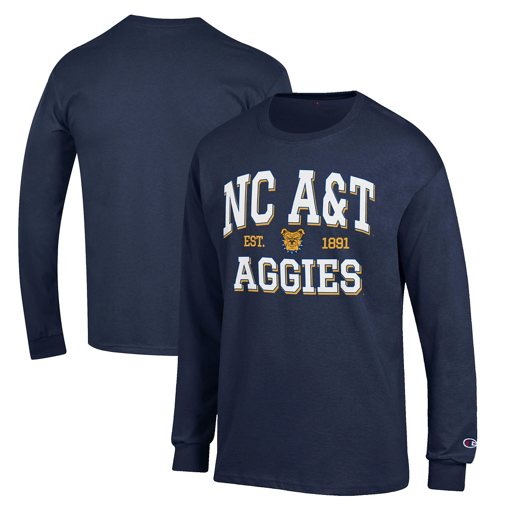Men's Champion Navy North Carolina A&T Aggies Jersey Est. Date Long Sleeve T-Shirt