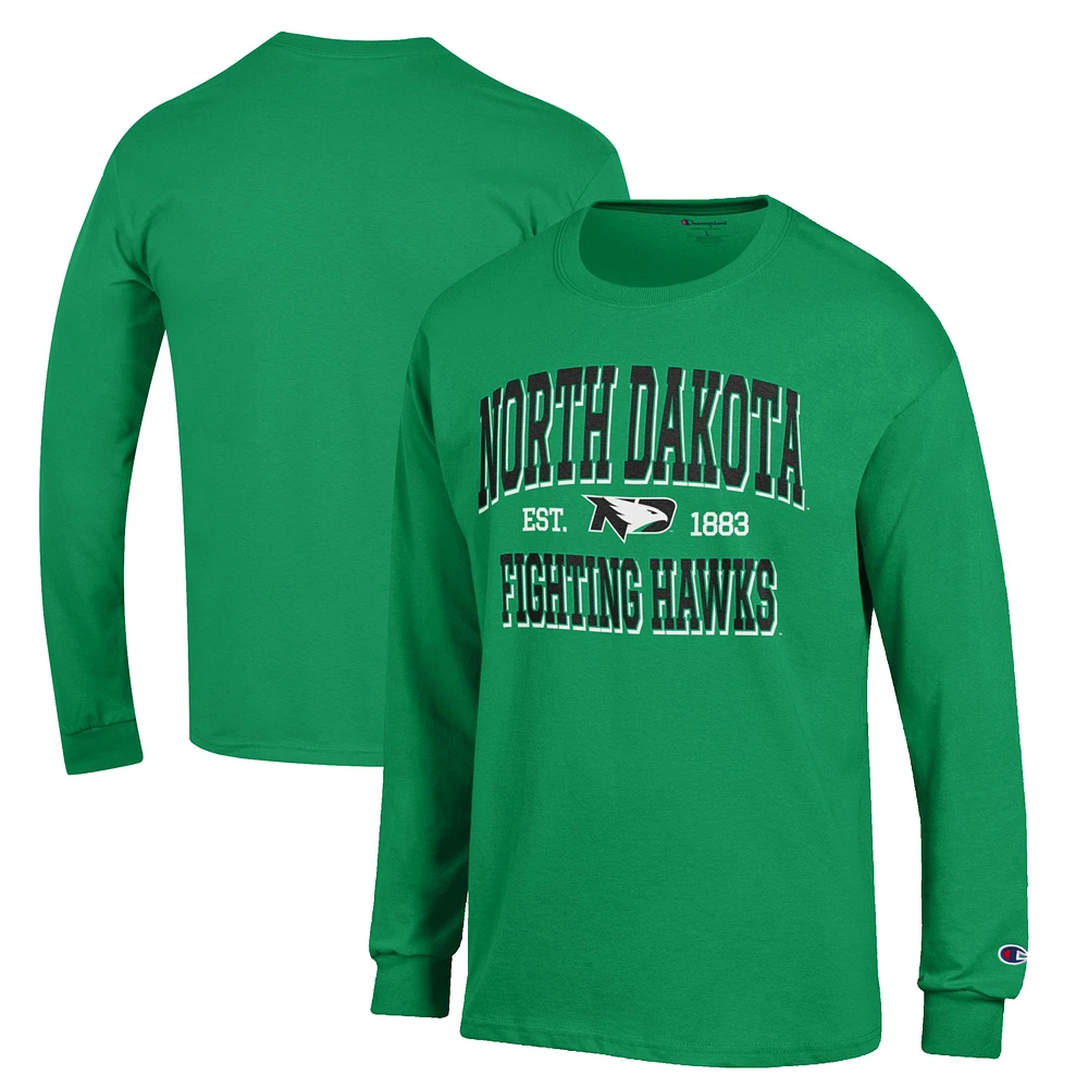 Men's Champion Kelly Green North Dakota Jersey Est. Date Long Sleeve T-Shirt