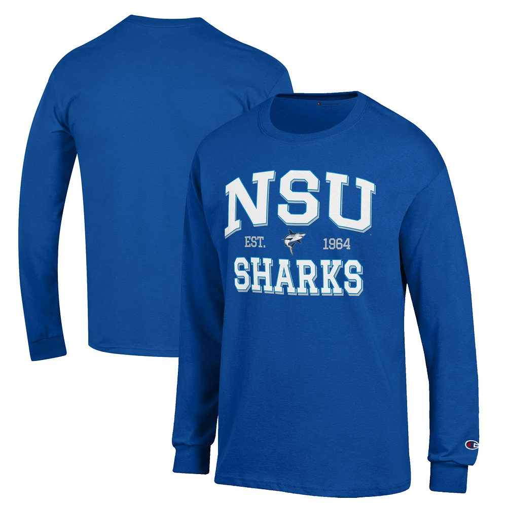 Men's Champion Navy Nova Southeastern Sharks Jersey Est. Date Long Sleeve T-Shirt