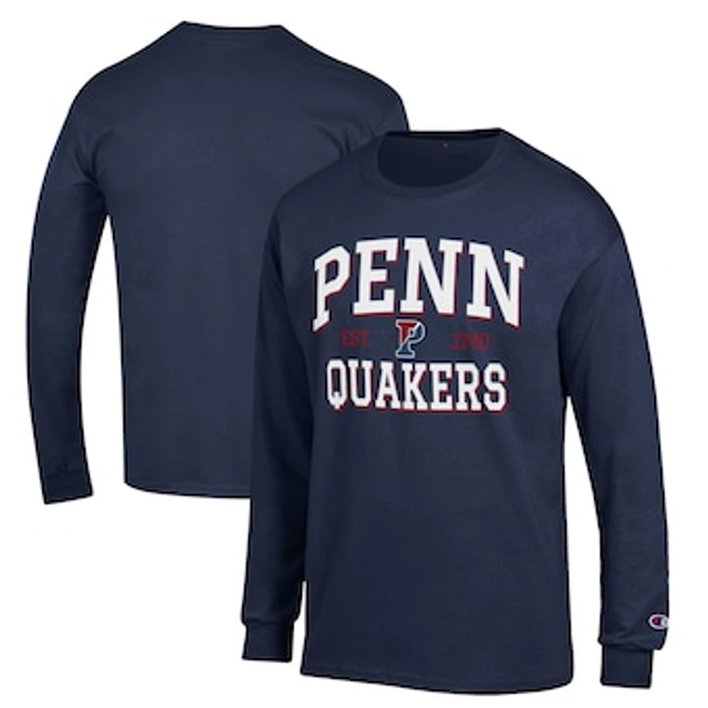 Men's Champion Navy Pennsylvania Quakers Jersey Est. Date Long Sleeve T-Shirt