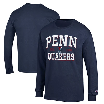 Men's Champion Navy Pennsylvania Quakers Jersey Est. Date Long Sleeve T-Shirt