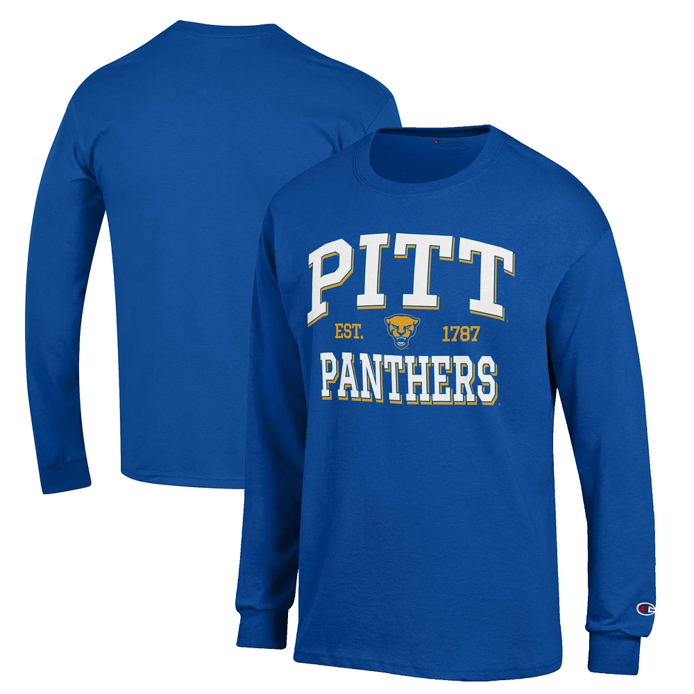 Men's Champion Royal Pitt Panthers Jersey Est. Date Long Sleeve T-Shirt