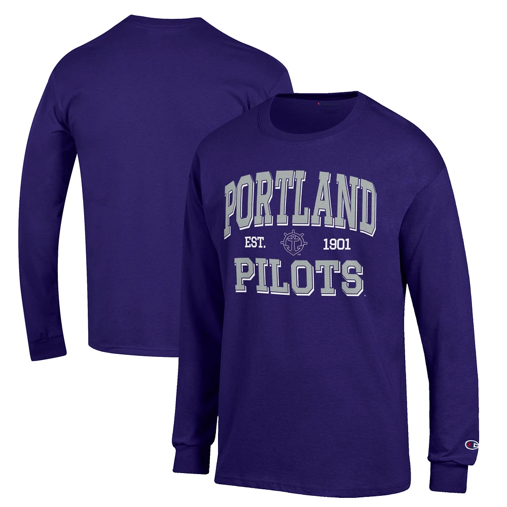 Men's Champion Purple Portland Pilots Jersey Est. Date Long Sleeve T-Shirt