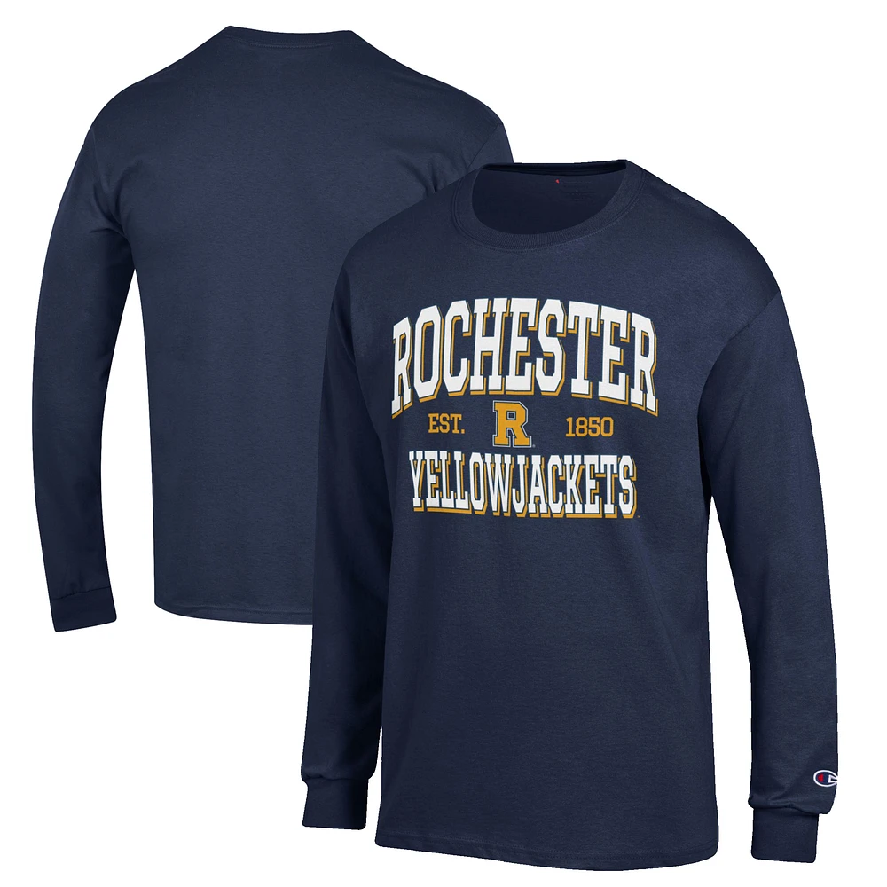 Men's Champion Navy Rochester Yellow Jackets Jersey Est. Date Long Sleeve T-Shirt