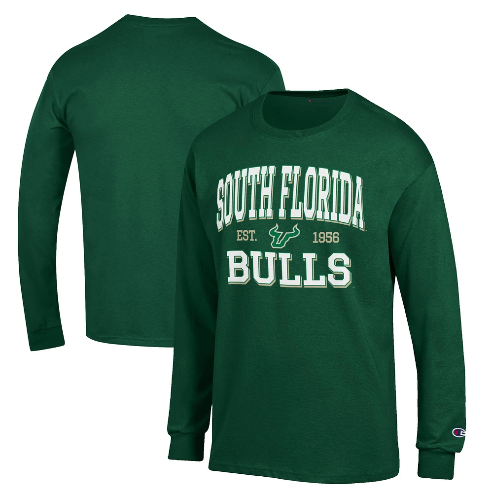 Men's Champion Green South Florida Bulls Jersey Est. Date Long Sleeve T-Shirt