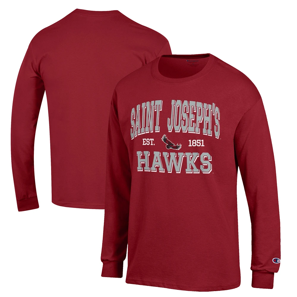 Men's Champion Crimson Saint Joseph's Hawks Jersey Est. Date Long Sleeve T-Shirt
