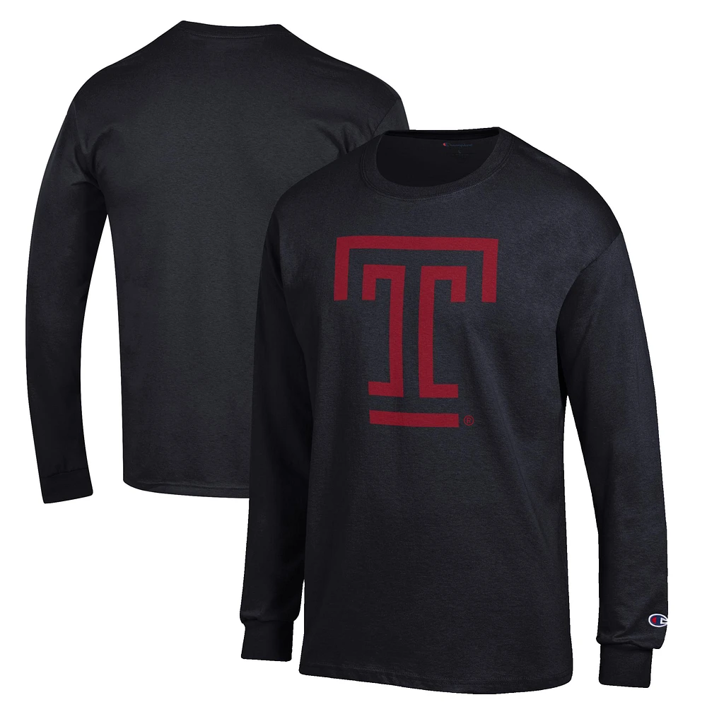 Men's Champion Black Temple Owls Jersey Est. Date Long Sleeve T-Shirt