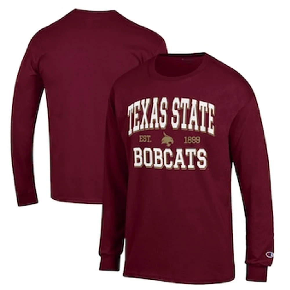 Men's Champion Maroon Texas State Bobcats Jersey Est. Date Long Sleeve T-Shirt