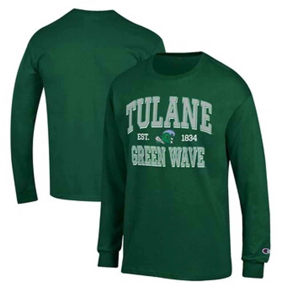 Men's Champion Green Tulane Wave Jersey Est. Date Long Sleeve T-Shirt