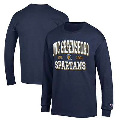 Men's Champion Navy UNCG Spartans Jersey Est. Date Long Sleeve T-Shirt