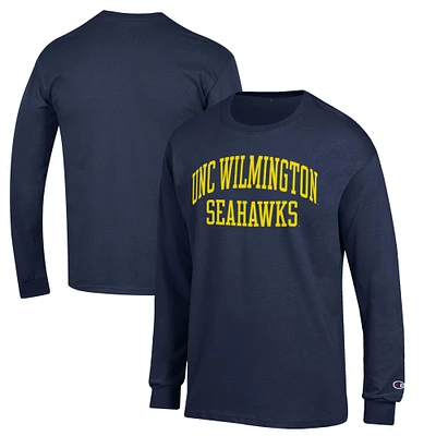 Men's Champion Navy UNC Wilmington Seahawks Jersey Long Sleeve T-Shirt
