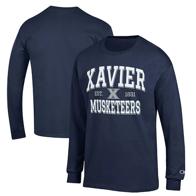 Men's Champion Navy Xavier Musketeers Jersey Est. Date Long Sleeve T-Shirt