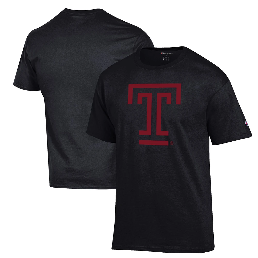 Men's Champion Black Temple Owls Primary Jersey T-Shirt