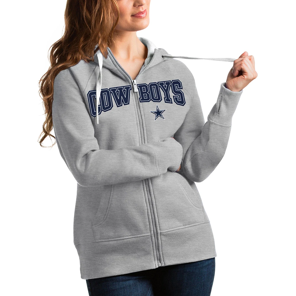 Women's Antigua Heathered Gray Dallas Cowboys Team Victory Full-Zip Hoodie