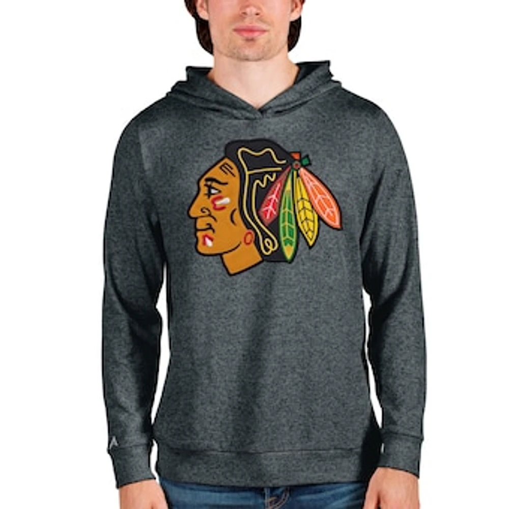 Men's Antigua Heathered Charcoal Chicago Blackhawks Absolute Pullover Hoodie